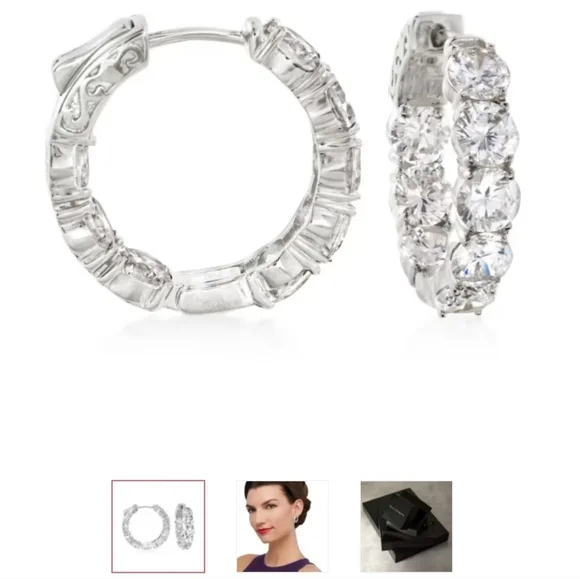 7.00 ct. t.w. CZ Inside-Outside Hoop Earrings in Sterling Silver. 7/8 - Picture 1 of 6
